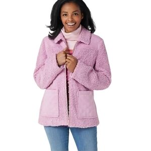 Issac Mizrahi Live Lavender Faux Shearling Quilted Longsleeve Zip Front Jacket